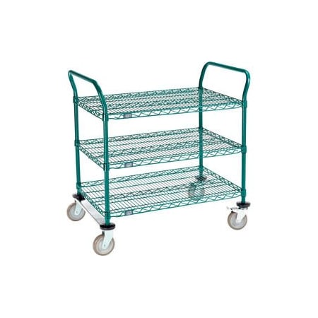 Gec Nexel Utility Cart, 3 Shelf, Poly-Green, 36"L x 24"W x 39"H, Polyurethane Rigid Casters 2436R3G